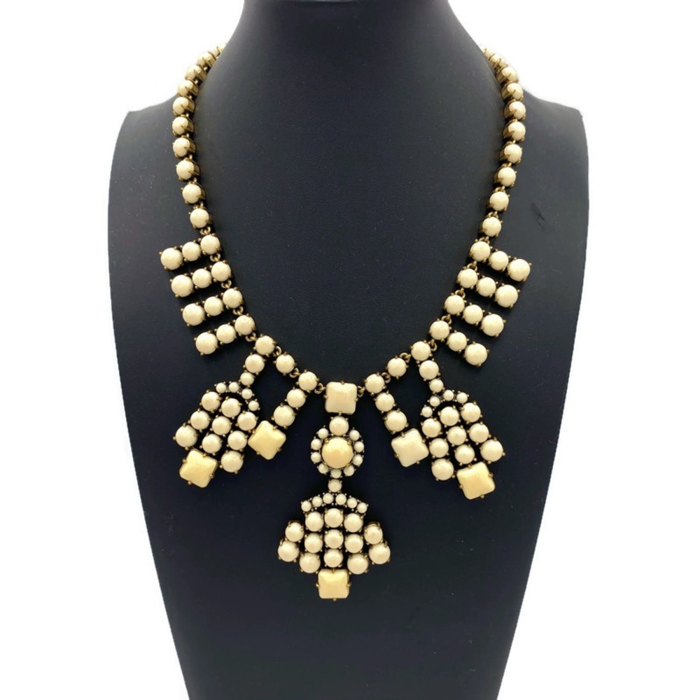 J Crew Tan Cream Stone Grid Gold-Tone Statement Necklace